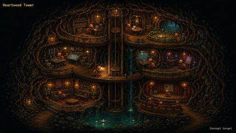 Heartwood Tower, an illustrated Agent Ant Farm design study.