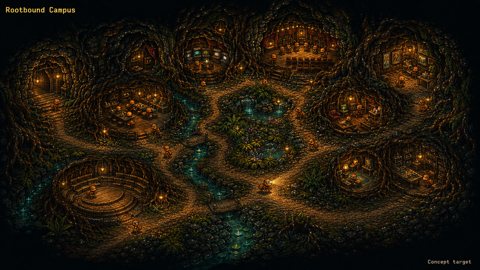 Rootbound Campus, an illustrated Agent Ant Farm design study.